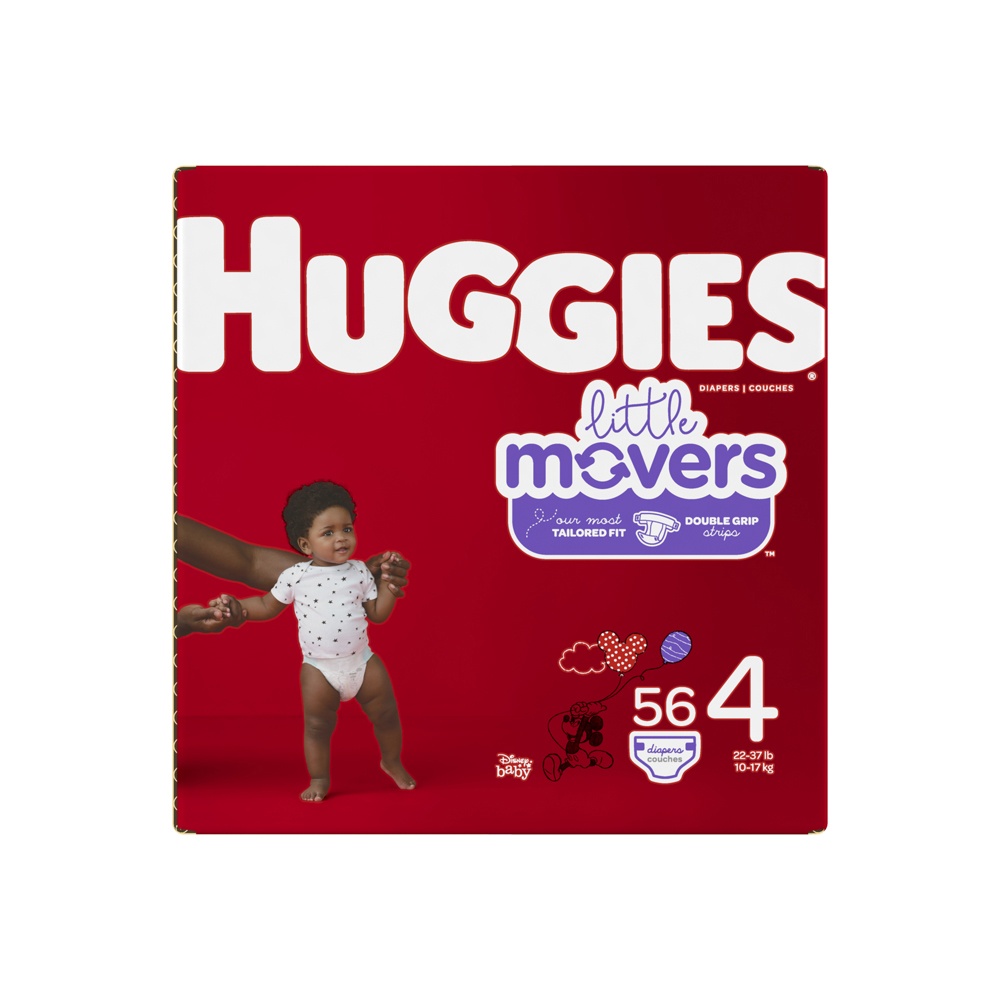 slide 2 of 3, Huggies Little Movers Size 4 Diapers, 56 ct