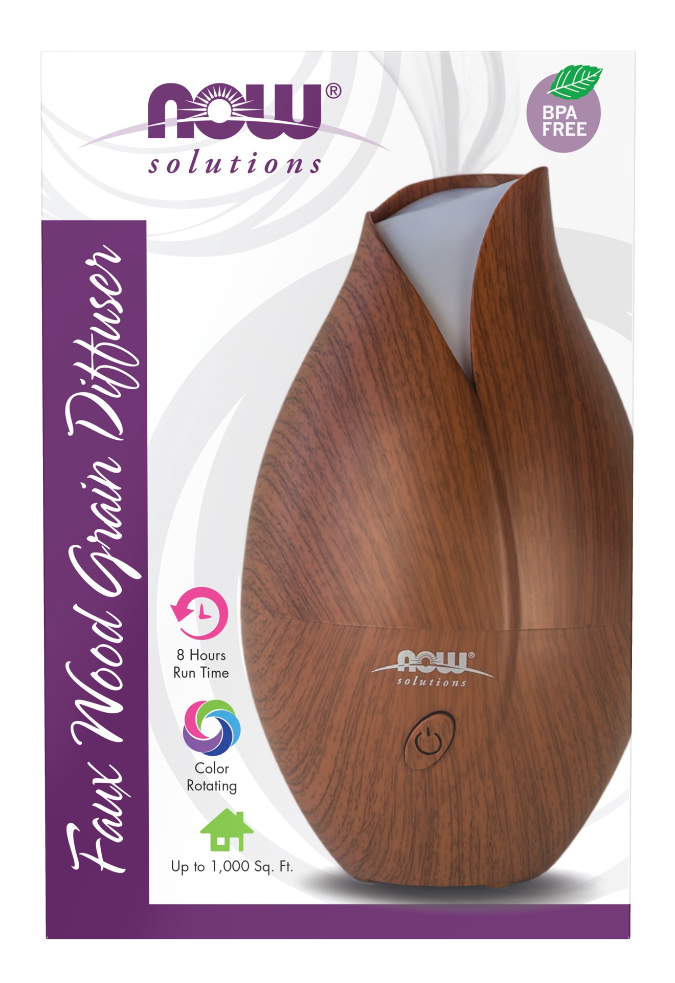 slide 1 of 4, NOW Ultrasonic Faux Wood Grain Essential Oil Diffuser, 1 ea