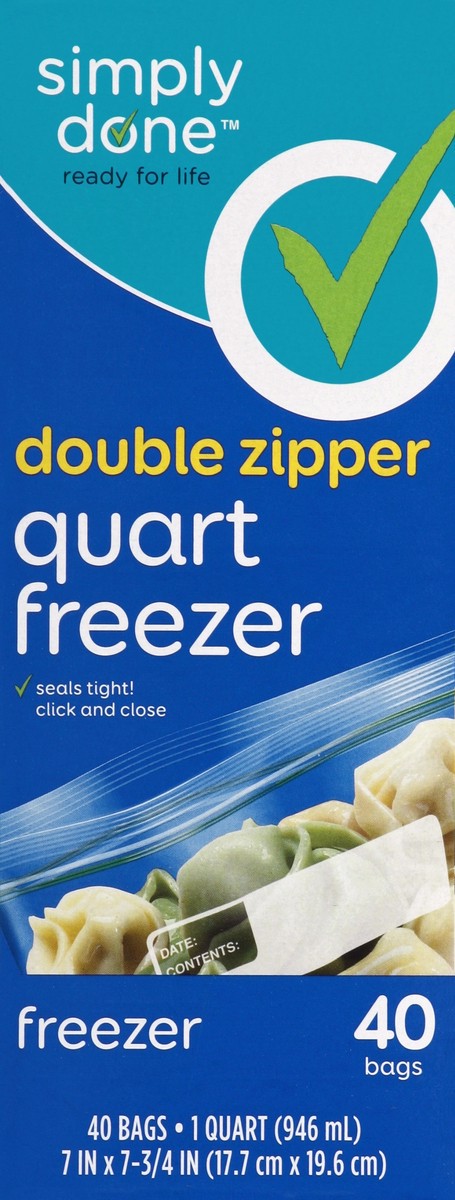 slide 2 of 6, Simply Done Freezer Bags, Double Zipper, Quart, 40 ct