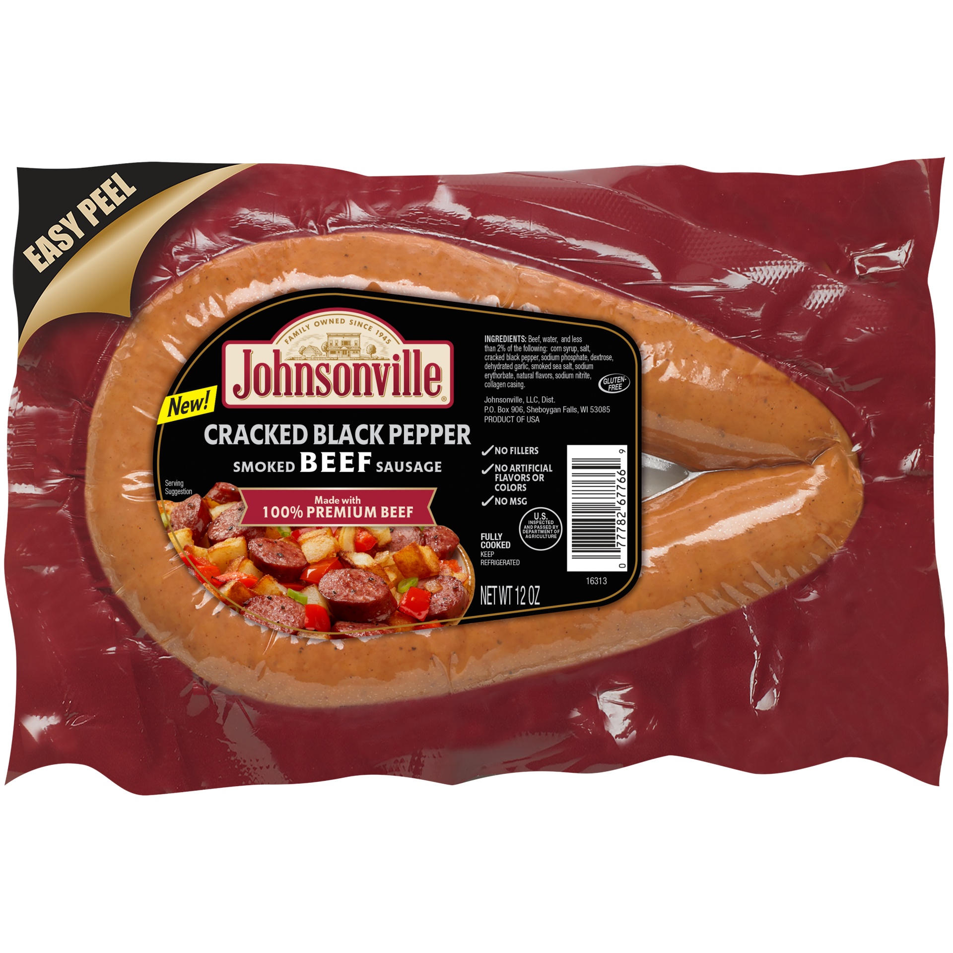 slide 3 of 3, Johnsonville Cracked Black Pepper Beef Smoked Sausage, 12 oz