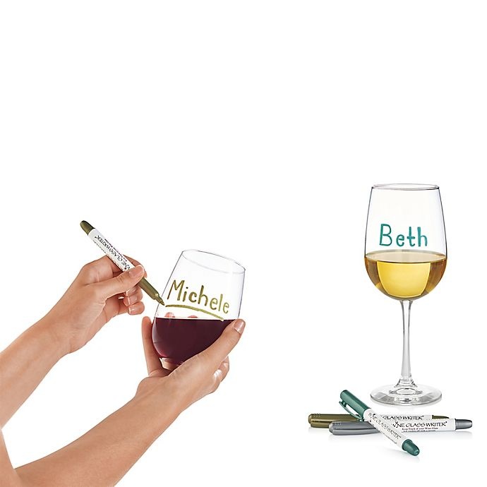 slide 3 of 3, Susquehanna Glass Wine Glass Writer Washable Markers - Silver/Green/Gold, 3 ct