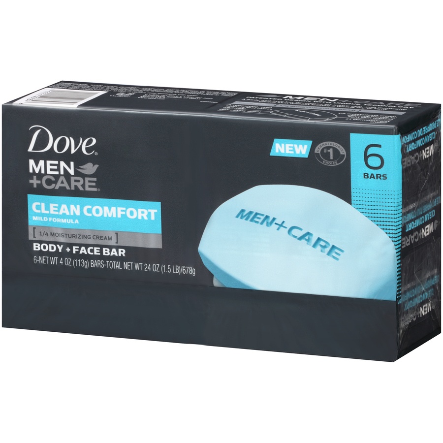 slide 7 of 8, Dove Men+Care Body Soap and Face Bar Clean Comfort, 3.75 oz, 6 Bars, 3.75 oz