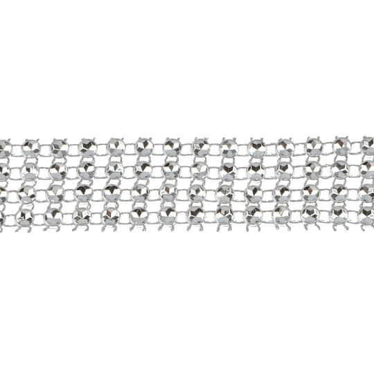 slide 1 of 3, 1.29" Silver Round Rhinestone Mesh Trim By Celebrate It Fashion Mode, 