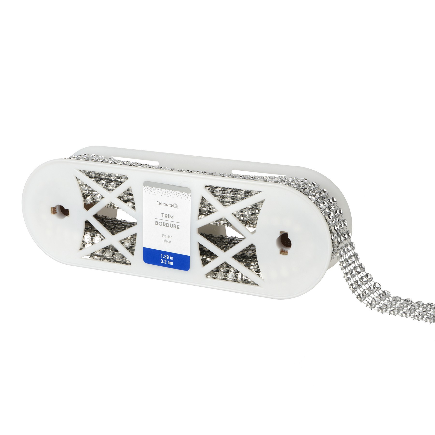 slide 2 of 3, 1.29" Silver Round Rhinestone Mesh Trim By Celebrate It Fashion Mode, 