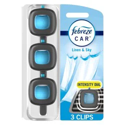 Febreze Car Air Freshener, Odor-Fighting Automotive Vent Clip, Linen & Sky Scent, 3 Count