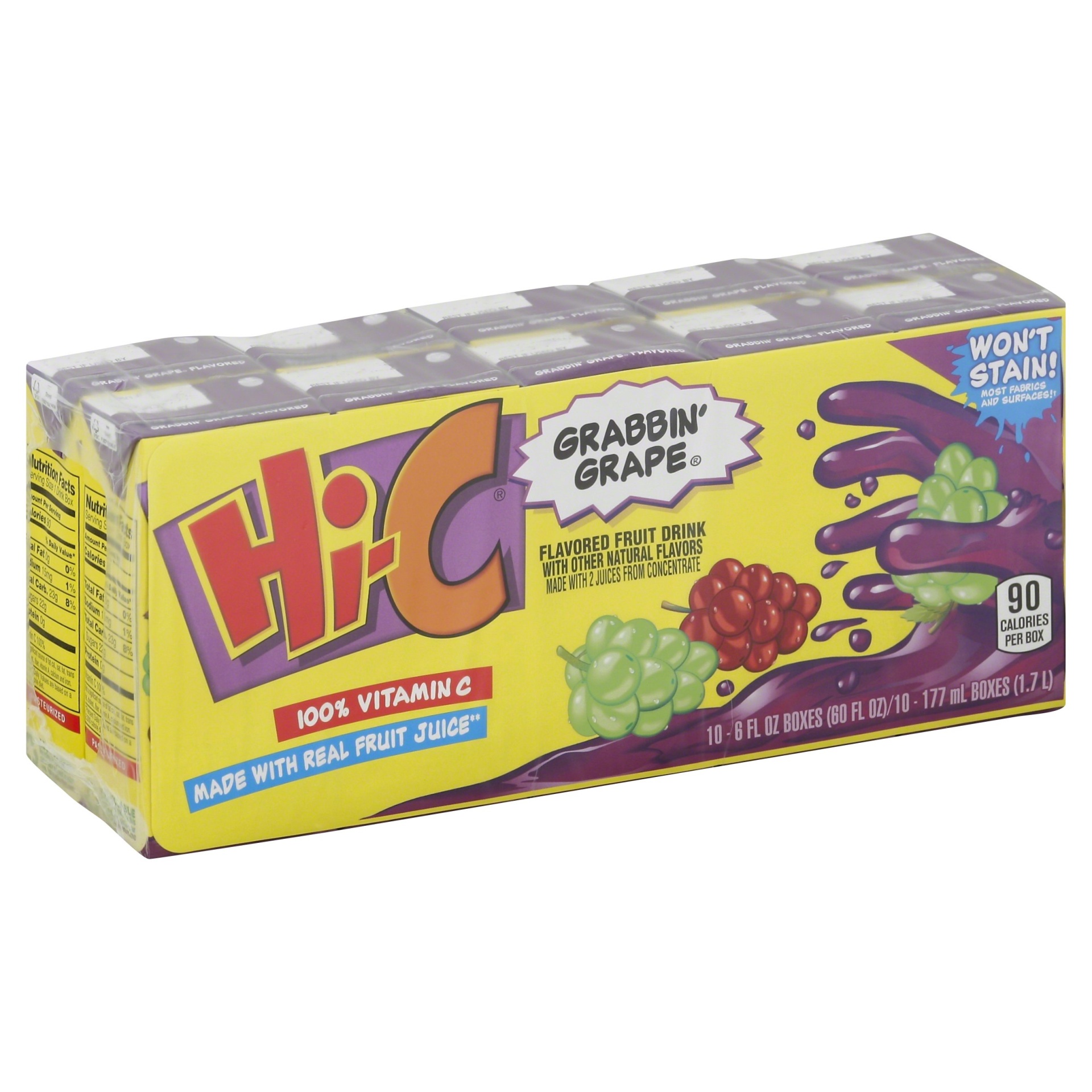 slide 1 of 1, Hi-C Grabbin' Grape Fruit Drink, 10 ct; 6 fl oz