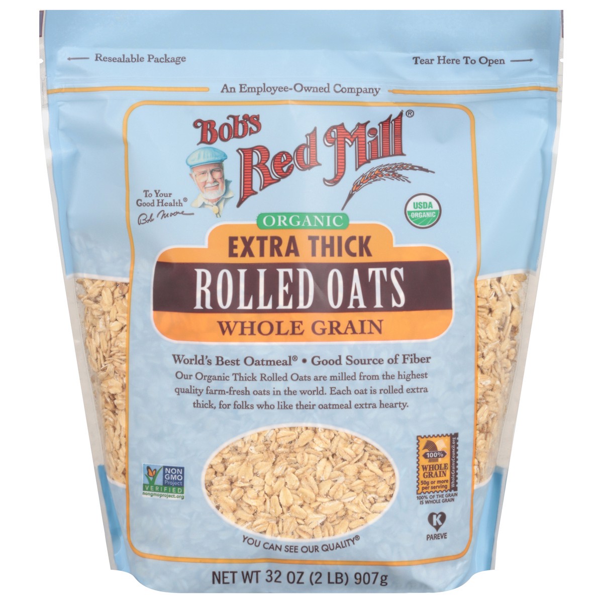 slide 1 of 1, Bob's Red Mill Whole Grain Organic Extra Thick Rolled Oats 32 oz, 32 oz