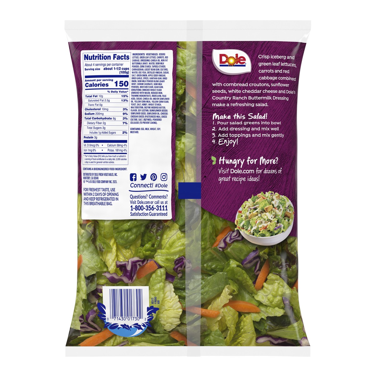 slide 3 of 7, Dole Salad Premium Kit, Country Ranch, 13.25 oz, 13.3 oz