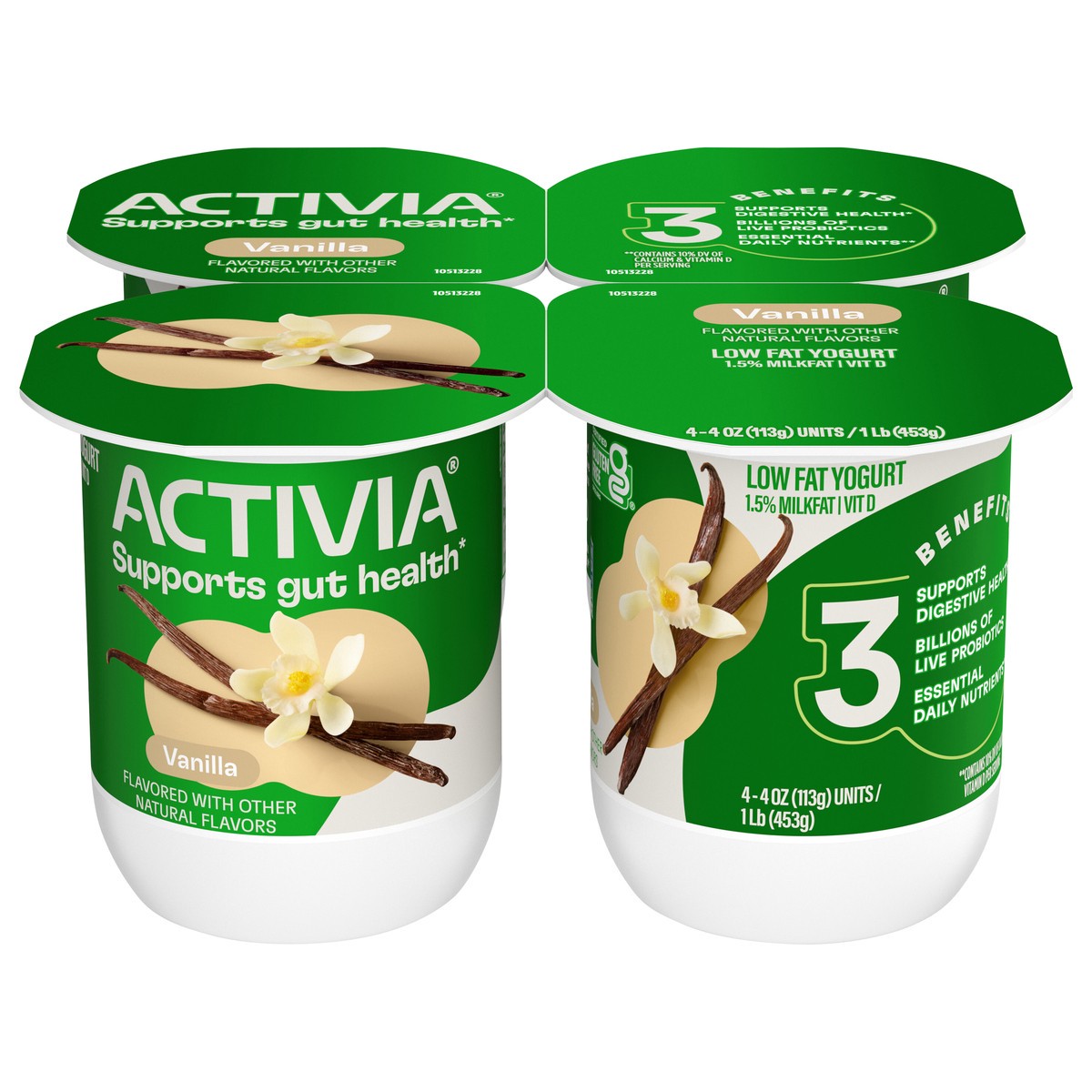 slide 1 of 4, Activia Vanilla Probiotic Yogurt, Low Fat Yogurt Cups, 4 OZ, 4 Ct, 4 ct