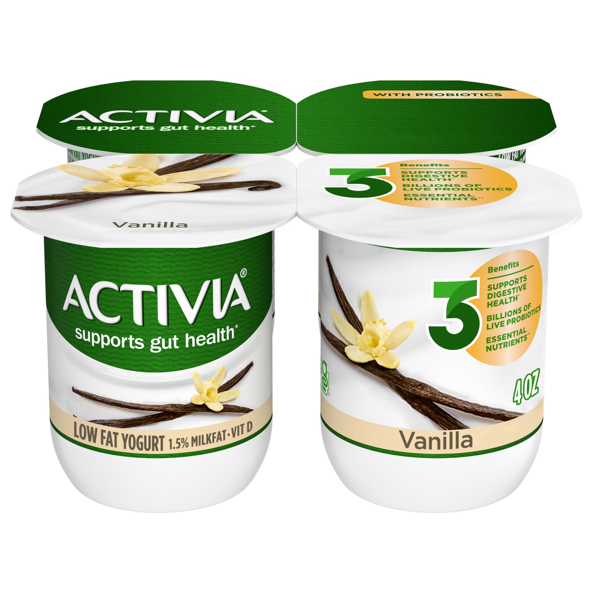 slide 1 of 4, Activia Vanilla Probiotic Lowfat Yogurt, 4 oz