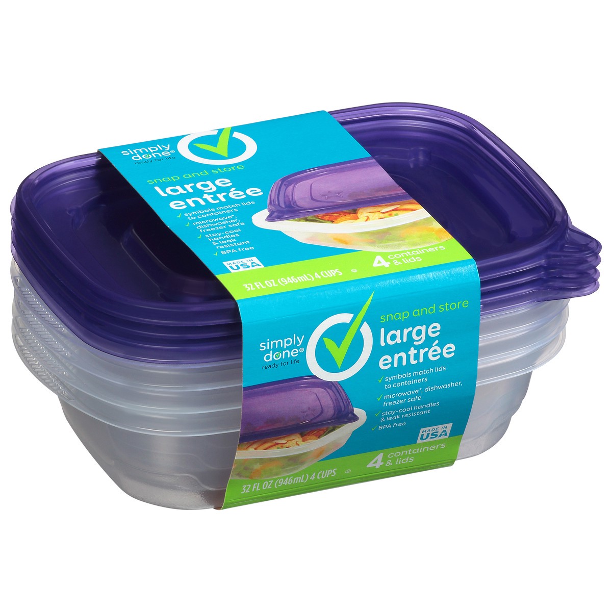 slide 8 of 11, Simply Done Large Entree Snap & Store Containers & Lids, 4 ct