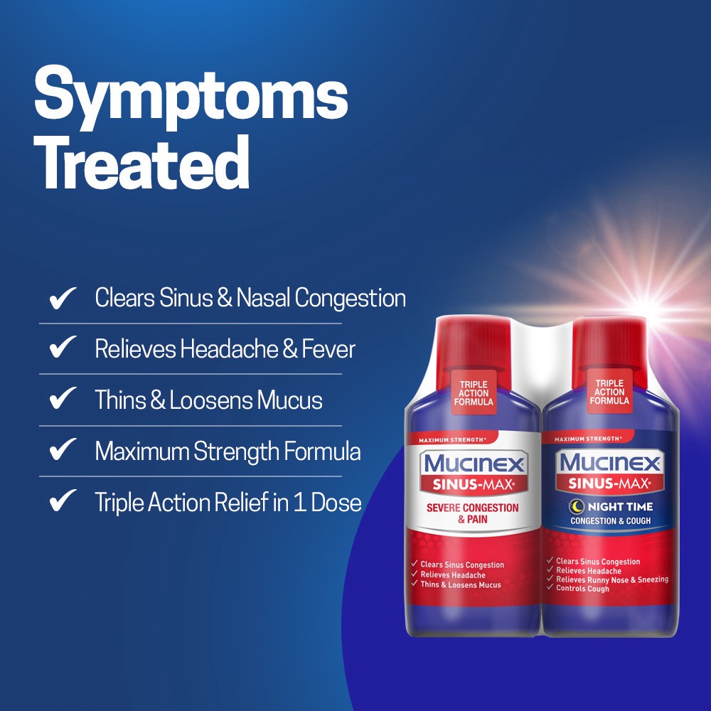 slide 4 of 5, Mucinex Sinus-Max Congestion & Cough Daytime & Night Time Value Pack, 2 ct; 6 fl oz