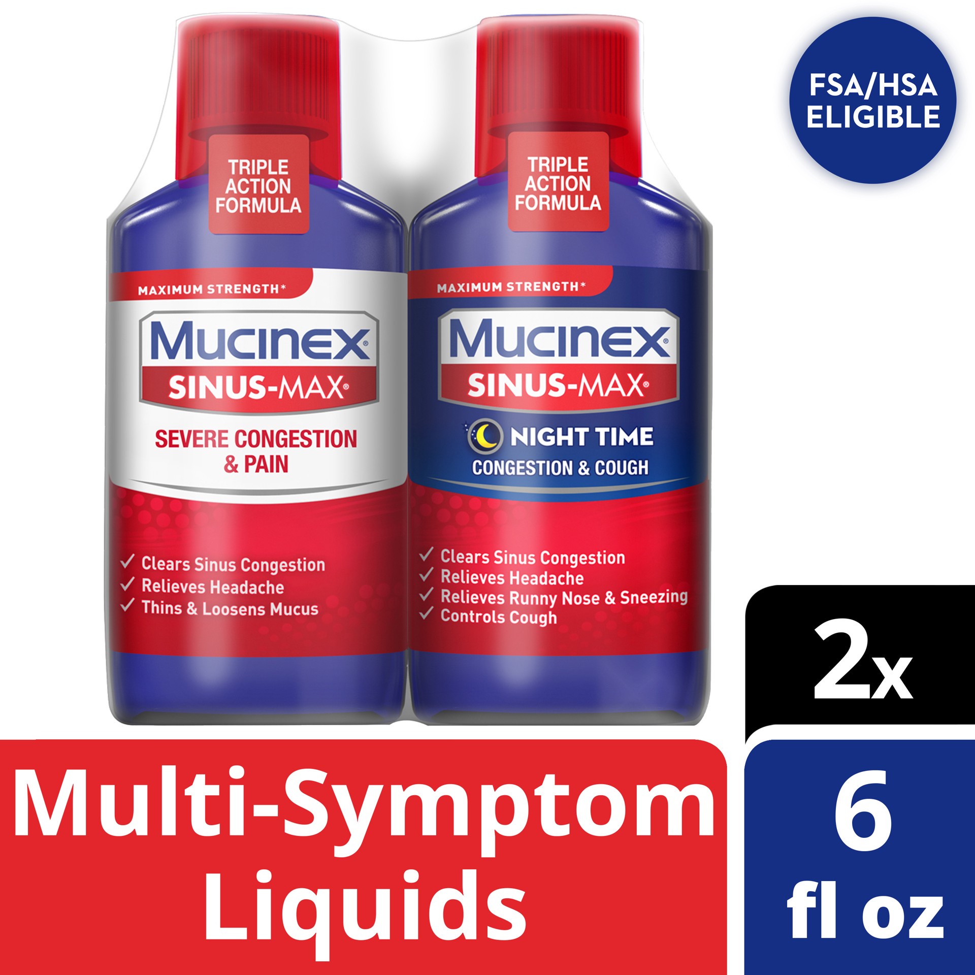 slide 1 of 5, Mucinex Sinus-Max Congestion & Cough Daytime & Night Time Value Pack, 2 ct; 6 fl oz