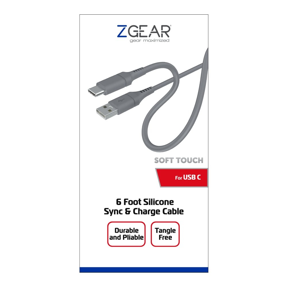 slide 1 of 1, Zgear Silicone Sync & Charge Cable For Usb-C, 6 ft