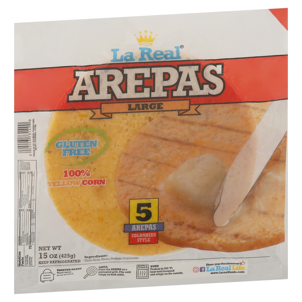 slide 4 of 9, La Real Colombian Style Large Arepas 5 ea, 15 oz