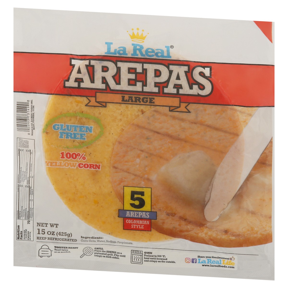 slide 9 of 9, La Real Colombian Style Large Arepas 5 ea, 15 oz