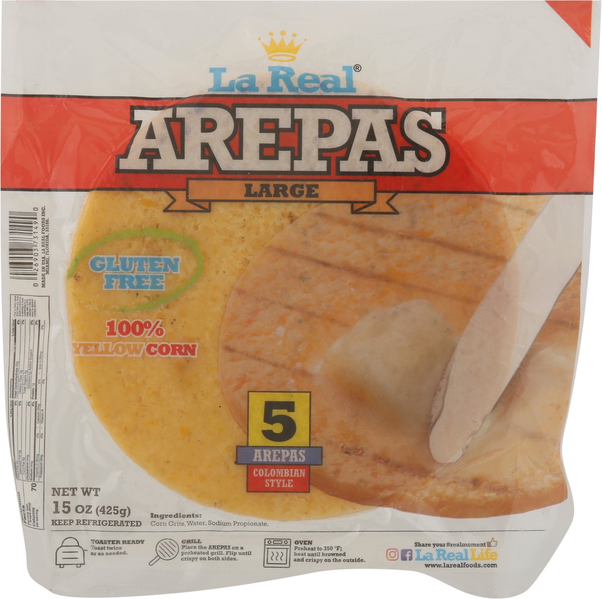 slide 7 of 9, La Real Colombian Style Large Arepas 5 ea, 15 oz