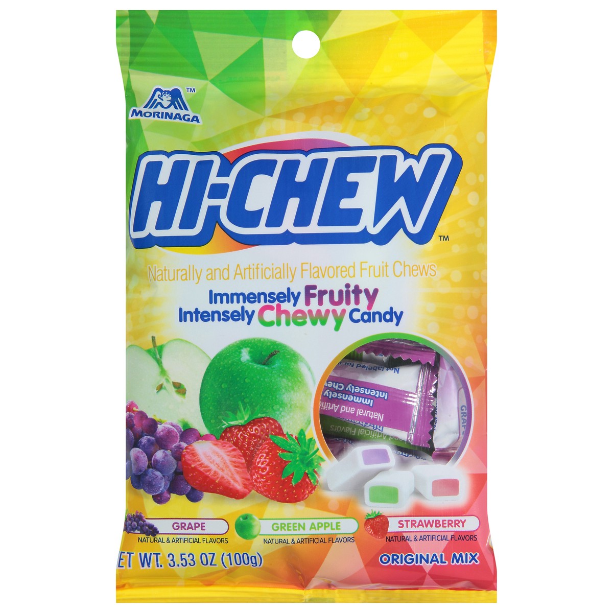 slide 1 of 9, Morinaga Hi-Chew Original Mix Strawberry Grape Green Apple Fruit Chews 3.53oz, 