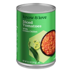 Know & Love Green Chili Diced Tomatoes 14.5 Ounces