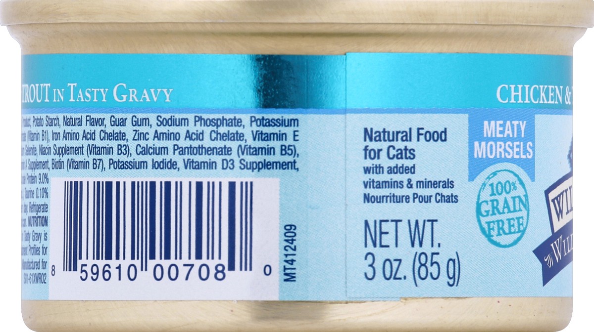 slide 4 of 7, Blue Buffalo Wilderness Wild Delights Grain Free, Natural Adult Wet Cat Food, Chicken & Trout 3-oz can, 1 ct