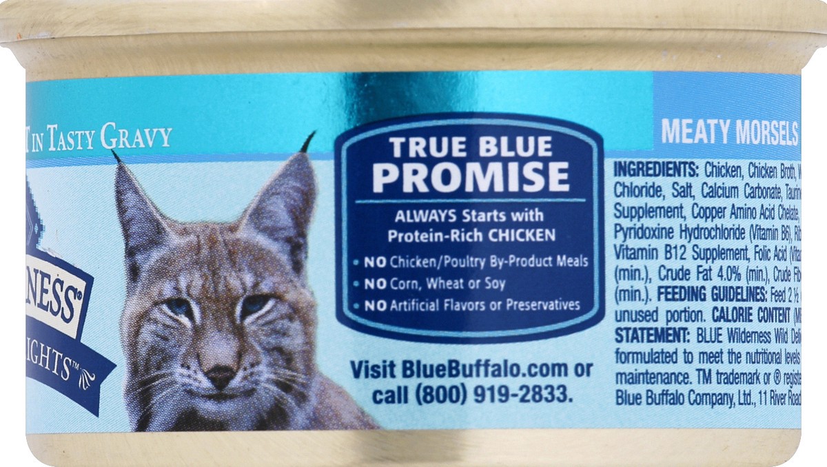 slide 2 of 7, Blue Buffalo Wilderness Wild Delights Grain Free, Natural Adult Wet Cat Food, Chicken & Trout 3-oz can, 1 ct