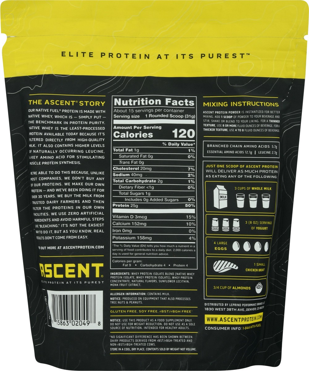 slide 4 of 9, Ascent Native Fuel Vanilla Bean Whey 16 oz, 16 oz