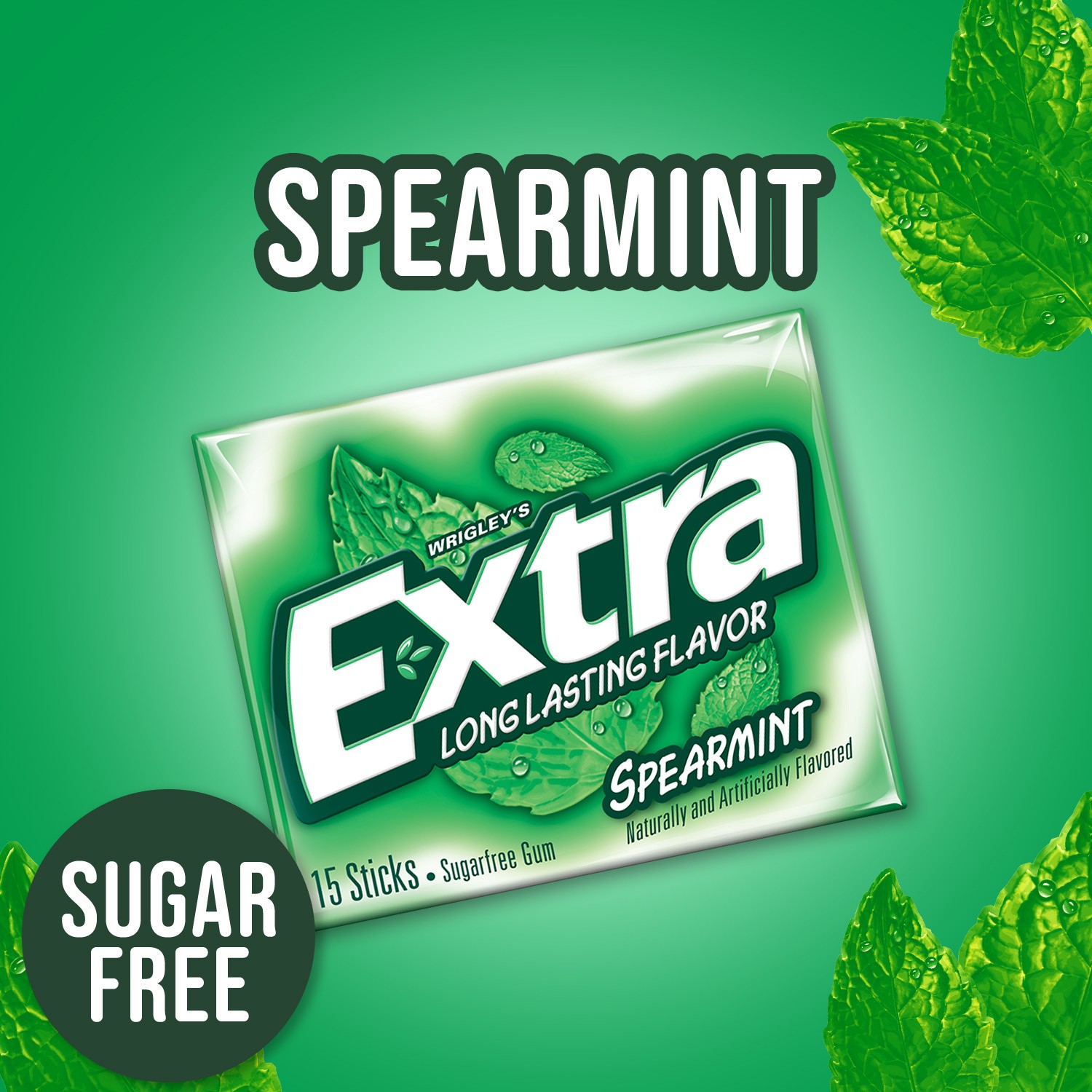 slide 6 of 8, Extra Spearmint Sugar Free Chewing Gum, 15 ct (3 Pack), 45 pc