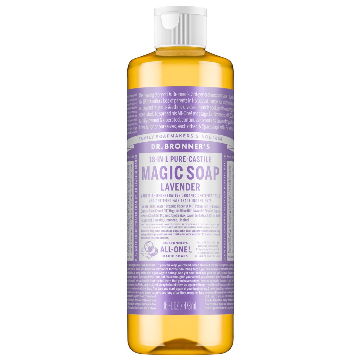 slide 1 of 13, Dr. Bronner's 18-In-1 Hemp Lavender Pure-Castile Soap, 16 fl oz