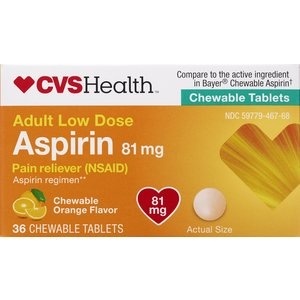 slide 1 of 1, CVS Health Adult Low Dose Aspirin 81 Mg Chewable Tablets Orange, 36 ct