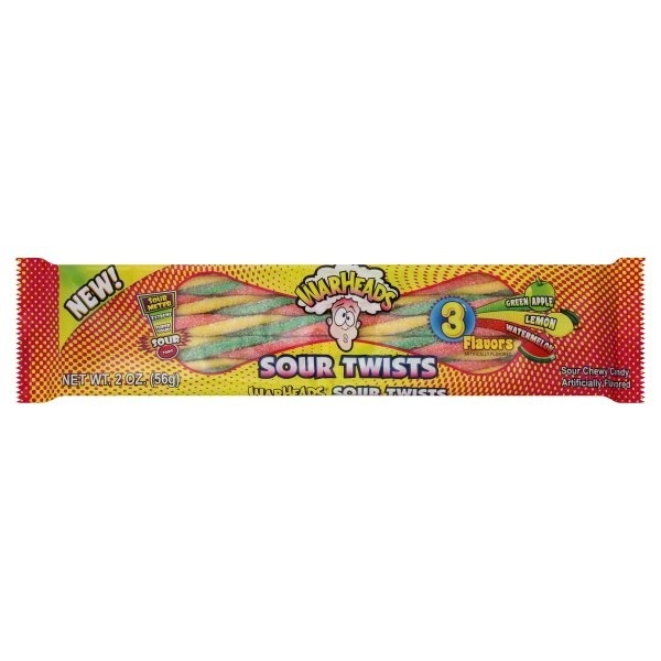 slide 1 of 1, Warheads Sour Twists, 2 oz