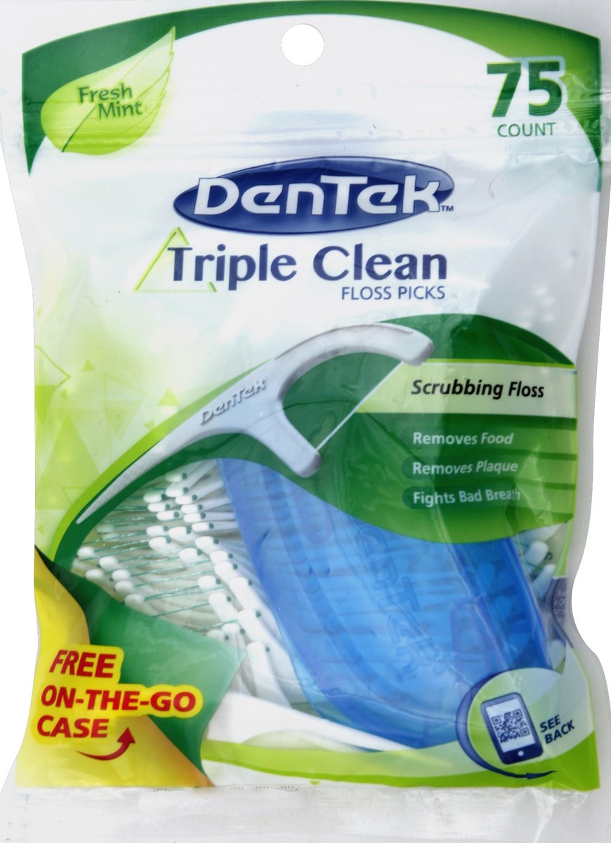 slide 5 of 6, DenTek Triple Clean Advanced Clean Floss Picks, No Break & No Shred Floss, 75 Count, 75 ct