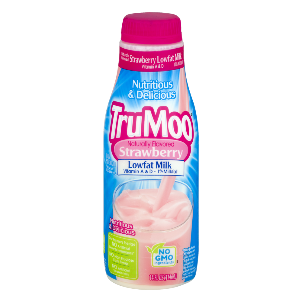 slide 1 of 1, TruMoo Lowfat Strawberry Milk, 14 oz