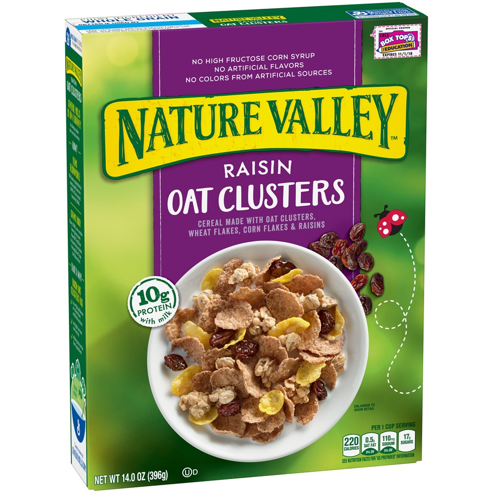 slide 1 of 1, Nature Valley Raisin Oat Clusters Cereal, 14 oz