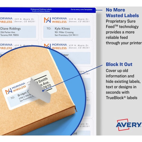 slide 8 of 8, Avery Shipping Labels With Trueblock Technology, 5815, 4"W X 2-1/2"D, White, Pack Of 200 Labels, 200 ct