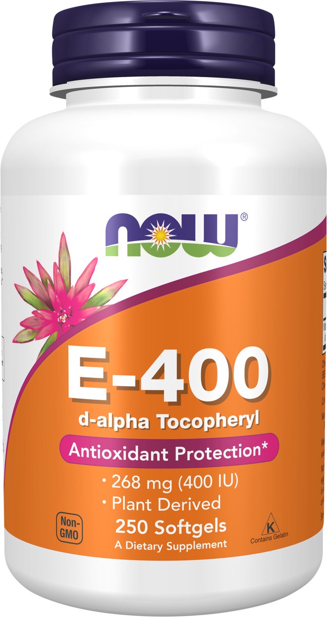 slide 2 of 2, NOW Supplements, Vitamin E-400 IU, D-Alpha Tocopheryl, Antioxidant Protection*, 250 Softgels, 250 ct