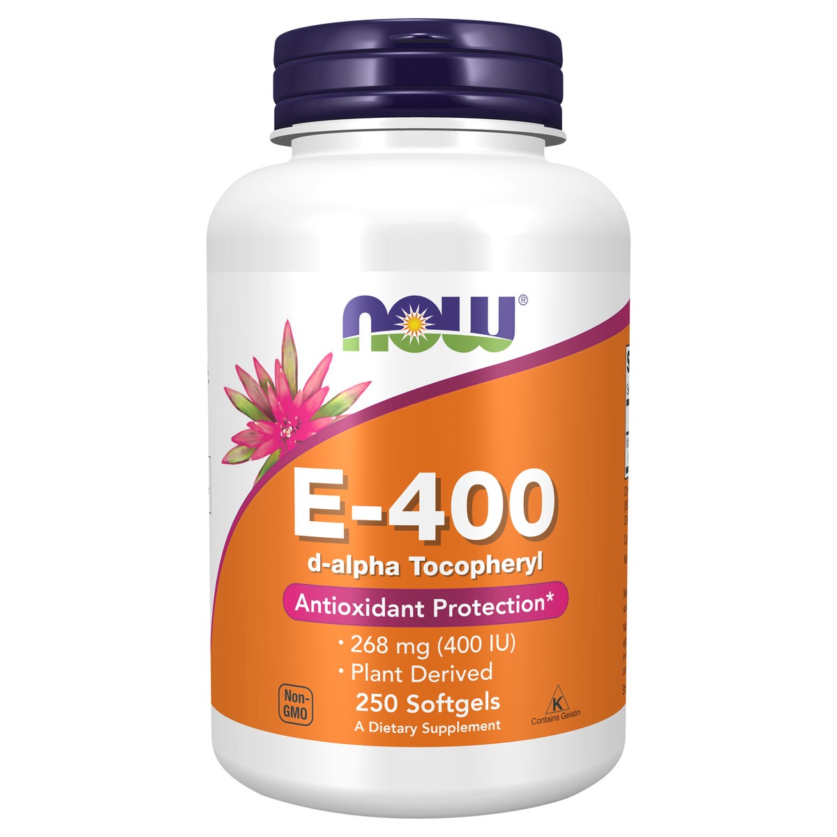 slide 1 of 2, NOW Supplements, Vitamin E-400 IU, D-Alpha Tocopheryl, Antioxidant Protection*, 250 Softgels, 250 ct