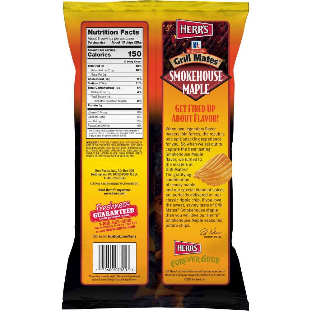 slide 2 of 2, Herr's Mccormick Grill Mates Smokehouse Maple Potato Chips, 6.5 oz