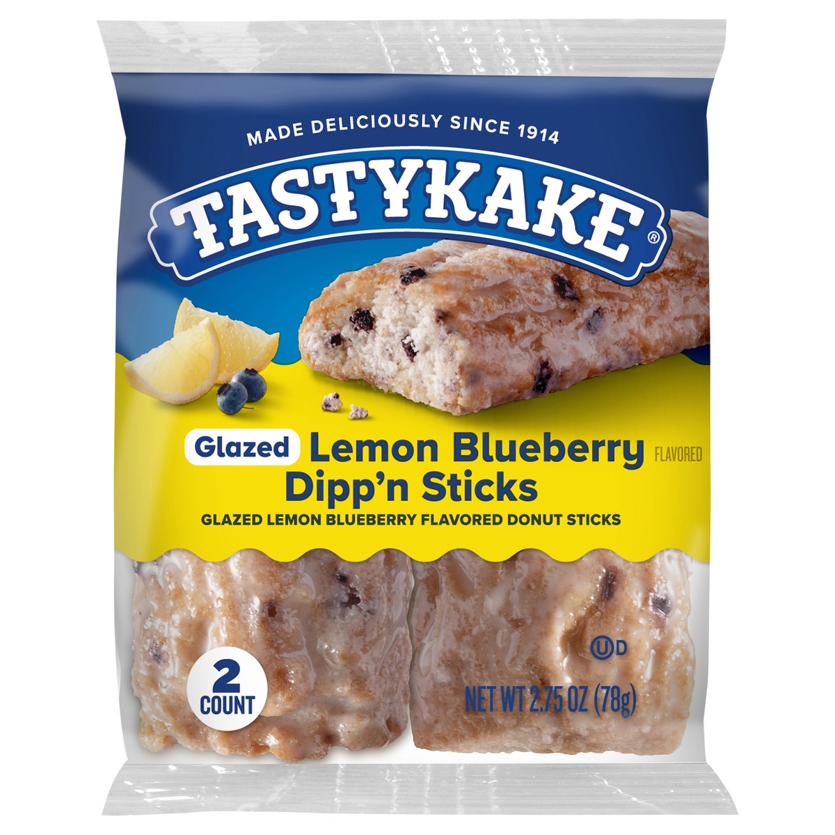 slide 1 of 7, Tastykake Glazed Lemon Blueberry Dipp'n Sticks 2 - 2.75 oz Packs, 2 ct