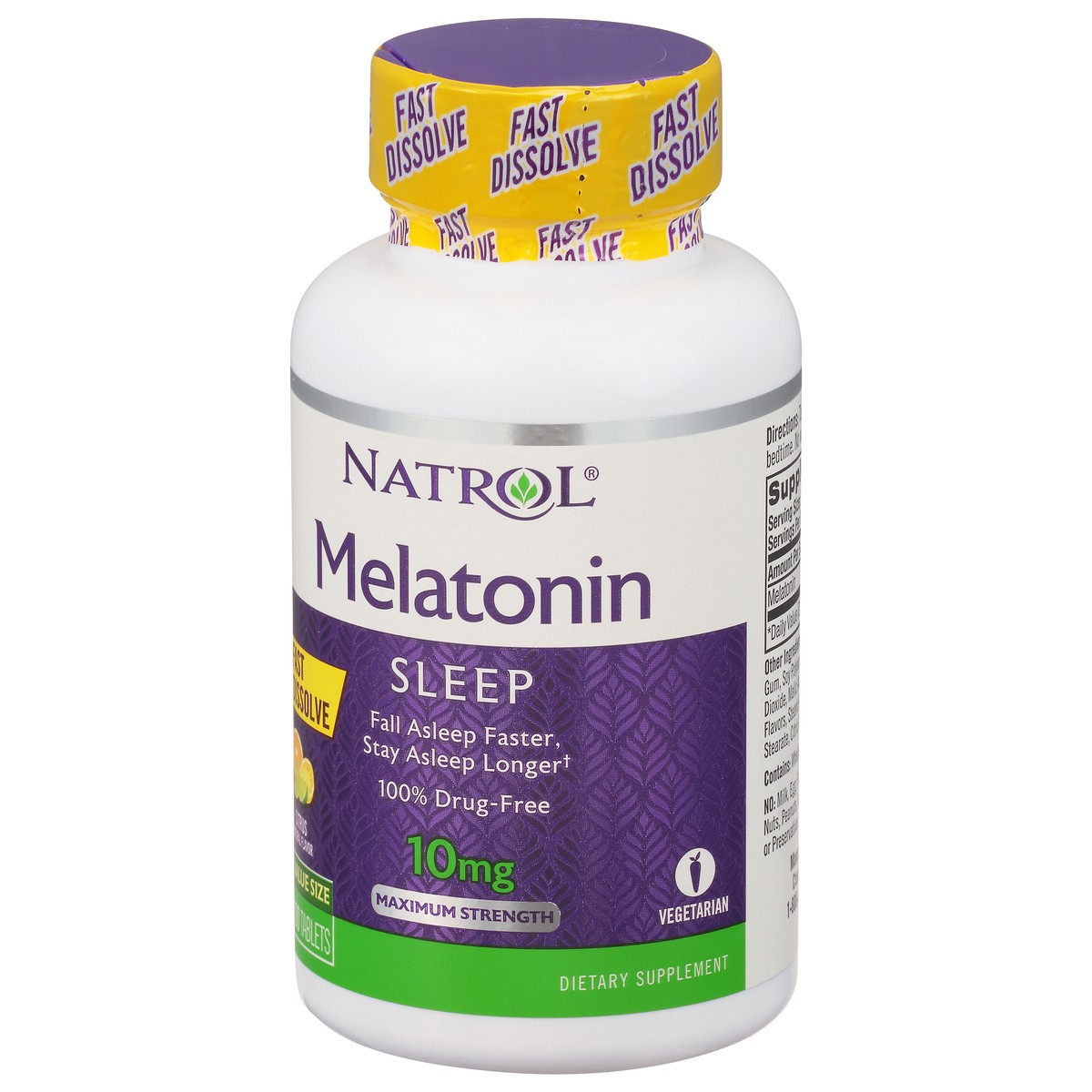slide 10 of 12, Natrol Melatonin 10mg, Citrus Flavored Dietary Supplement for Restful Sleep, 100 Fast-Dissolve Tablets, 100 Day Supply, 100 ct