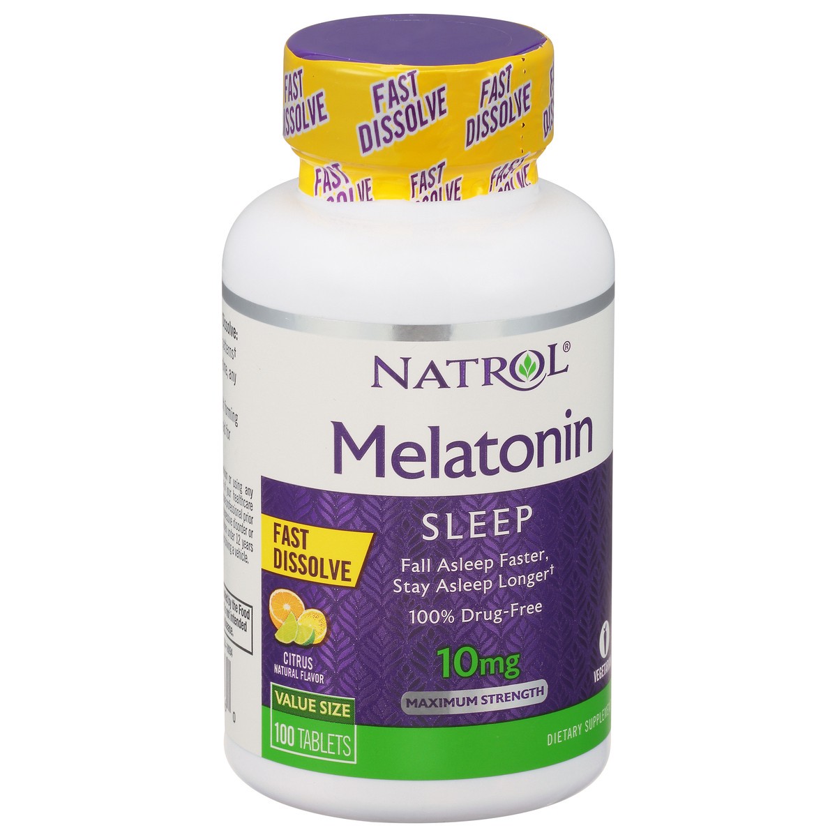slide 7 of 12, Natrol Melatonin 10mg, Citrus Flavored Dietary Supplement for Restful Sleep, 100 Fast-Dissolve Tablets, 100 Day Supply, 100 ct