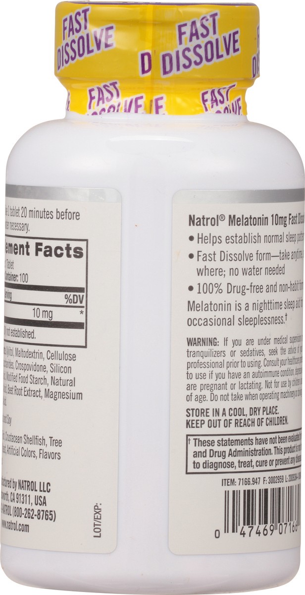 slide 5 of 12, Natrol Melatonin 10mg, Citrus Flavored Dietary Supplement for Restful Sleep, 100 Fast-Dissolve Tablets, 100 Day Supply, 100 ct
