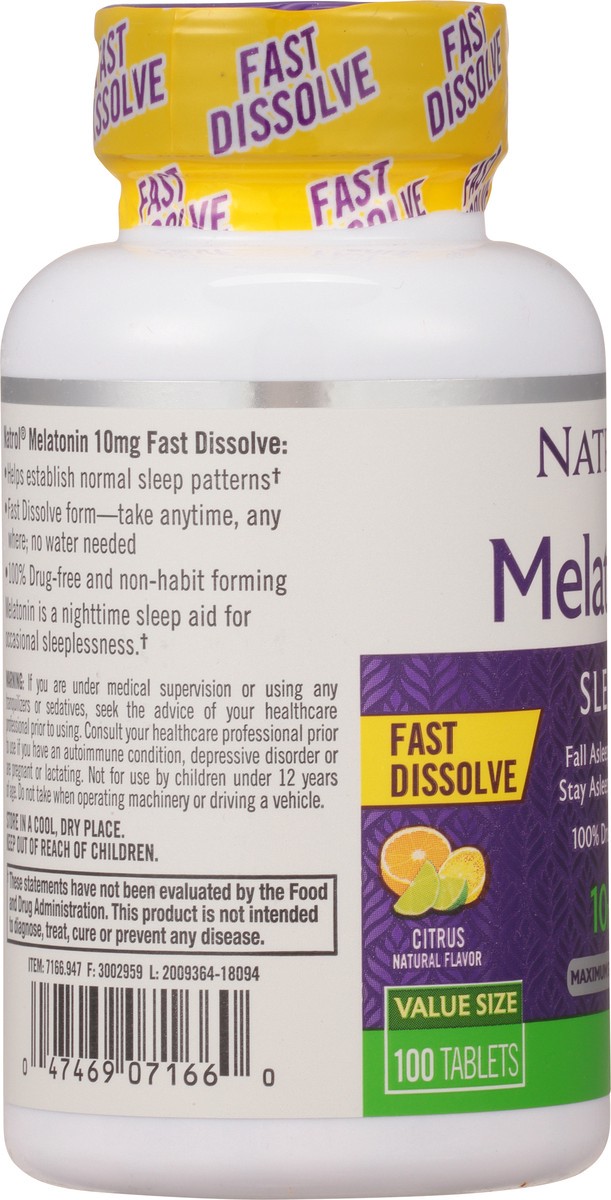 slide 6 of 12, Natrol Melatonin 10mg, Citrus Flavored Dietary Supplement for Restful Sleep, 100 Fast-Dissolve Tablets, 100 Day Supply, 100 ct