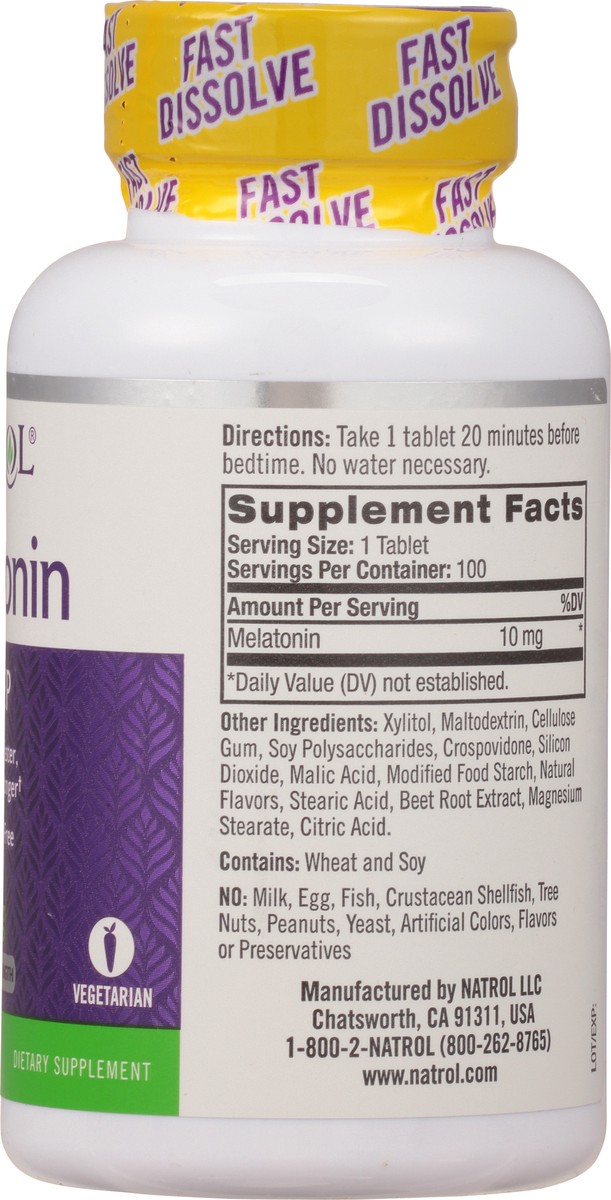 slide 3 of 12, Natrol Melatonin 10mg, Citrus Flavored Dietary Supplement for Restful Sleep, 100 Fast-Dissolve Tablets, 100 Day Supply, 100 ct