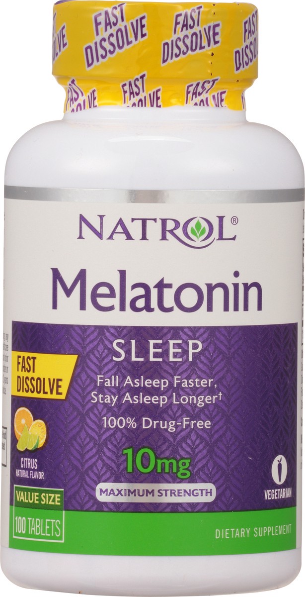 slide 2 of 12, Natrol Melatonin 10mg, Citrus Flavored Dietary Supplement for Restful Sleep, 100 Fast-Dissolve Tablets, 100 Day Supply, 100 ct