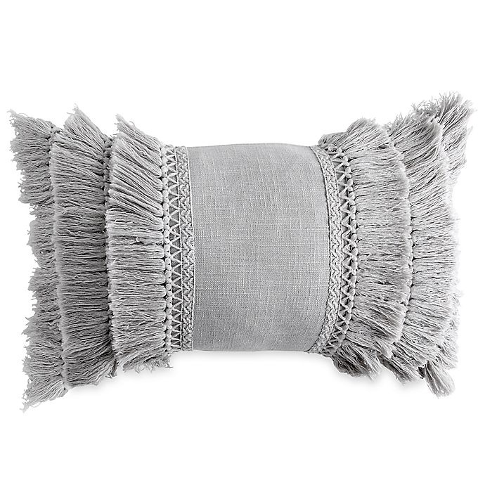 slide 1 of 2, Peri Home Check Smocked Fringe Oblong Throw Pillow - Grey, 1 ct