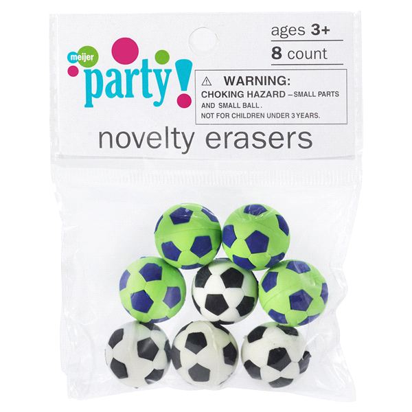 slide 1 of 1, Meijer Party Novelty Erasers, Soccer, 8 ct