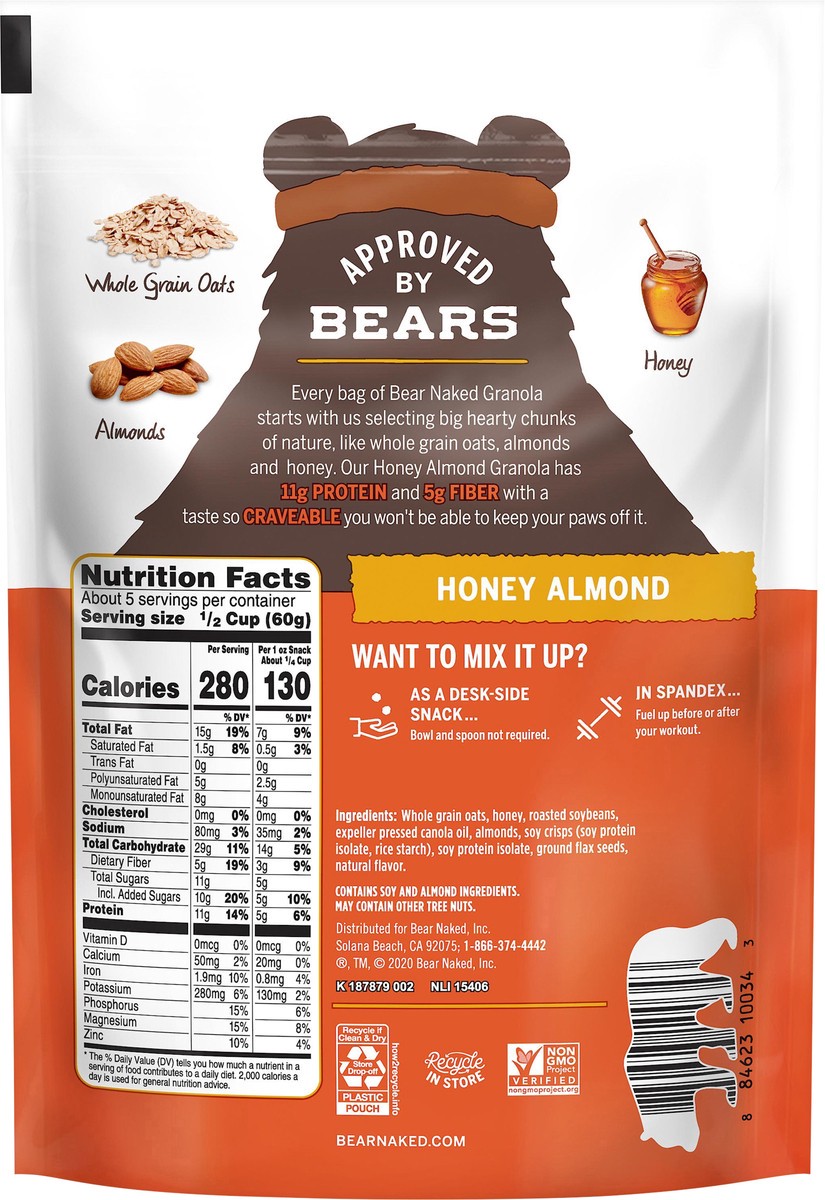 slide 9 of 9, Bear Naked Granola Cereal, Breakfast Snacks with Protein, Honey Almond, 11.2oz Bag, 1 Bag, 11.2 oz