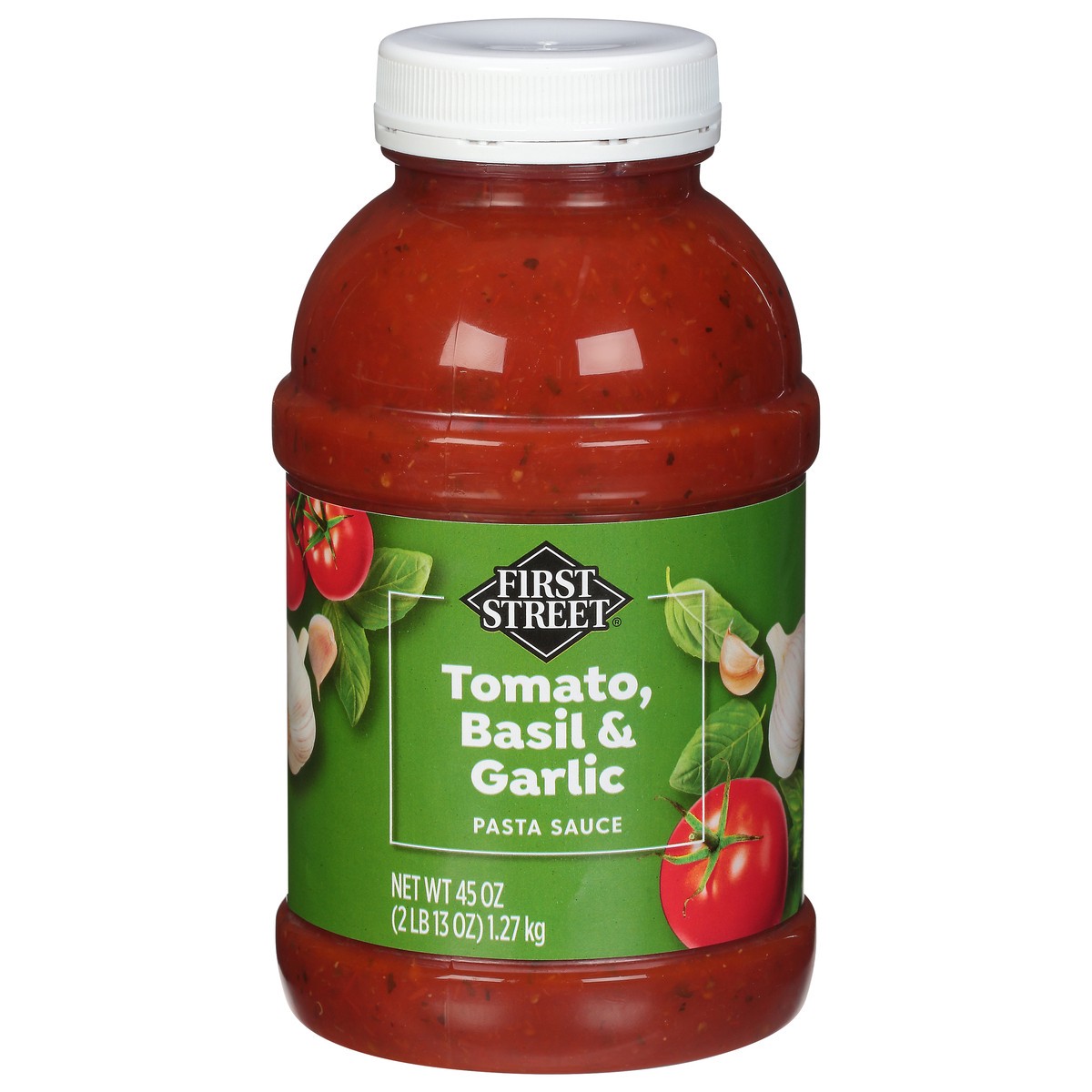 slide 1 of 12, First Street Tomato Basil Garlic Pasta Sce, 45 oz
