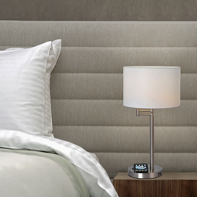 slide 4 of 7, Adesso Swing Arm Qi Wireless Charging Table Lamp - Brushed Steel with Drum Shade, 1 ct