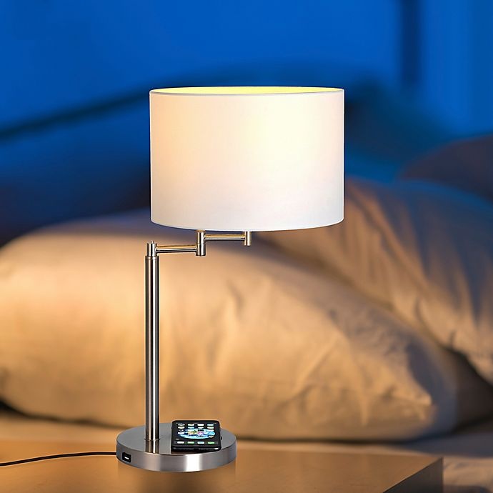 slide 5 of 7, Adesso Swing Arm Qi Wireless Charging Table Lamp - Brushed Steel with Drum Shade, 1 ct